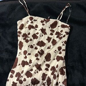 Brown Cow Print Back Bow Slip Dress